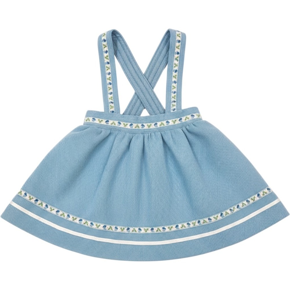Vintage Carters Blue Corduroy Pinafore Jumper Skirt Floral Trim Made in USA 3T